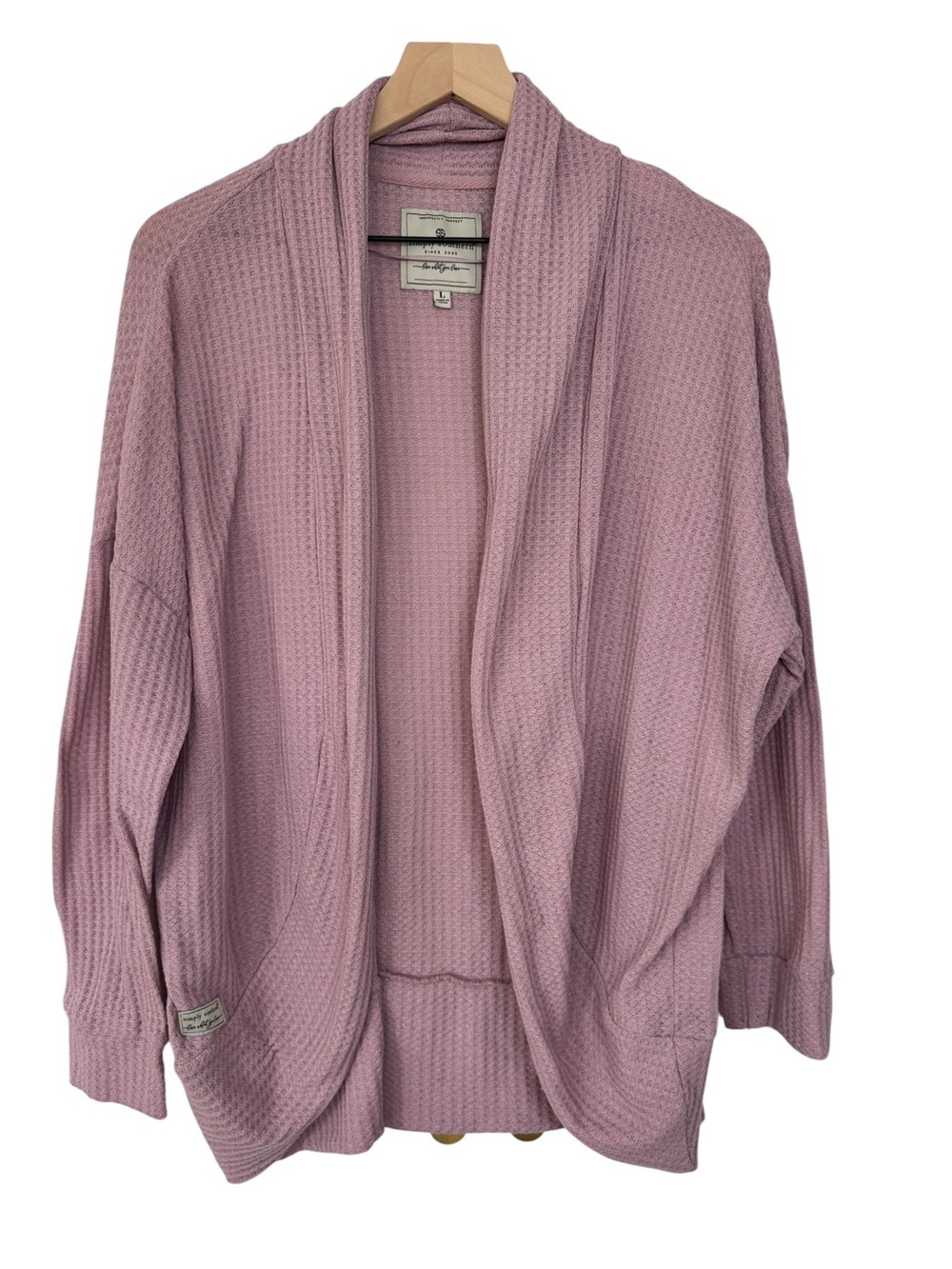Simply Southern Open-Front Waffle Cardigan in Dusty Mauve - Size Large